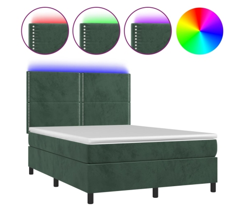 Cama box spring colchón y LED terciopelo verde oscuro 140x200cm