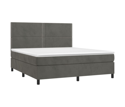 Cama box spring colchón y LED terciopelo gris oscuro 160x200 cm