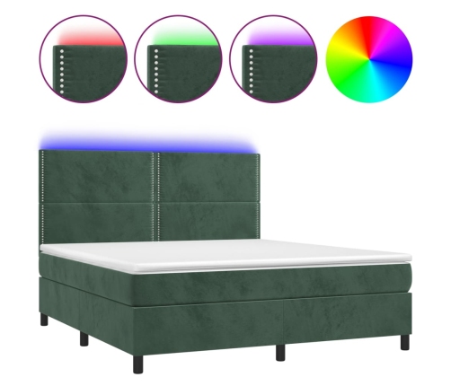 Cama box spring colchón y LED terciopelo verde oscuro 160x200cm