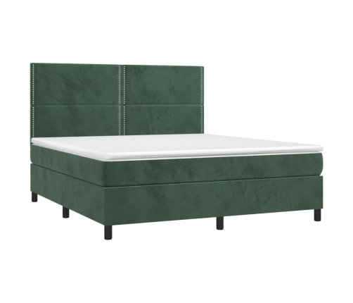 Cama box spring colchón y LED terciopelo verde oscuro 160x200cm