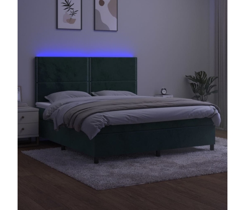 Cama box spring colchón y LED terciopelo verde oscuro 160x200cm