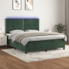 Cama box spring colchón y LED terciopelo verde oscuro 180x200cm