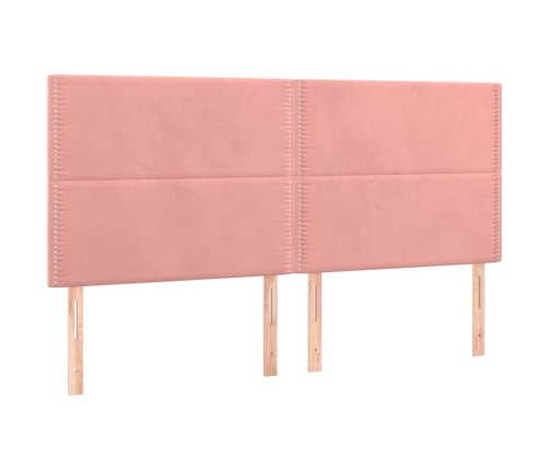 Cama box spring colchón y LED terciopelo rosa 180x200 cm