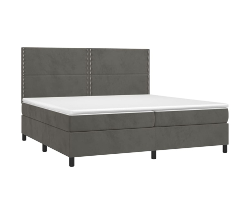 Cama box spring colchón y LED terciopelo gris oscuro 200x200 cm