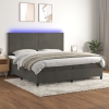 Cama box spring colchón y LED terciopelo gris oscuro 200x200 cm