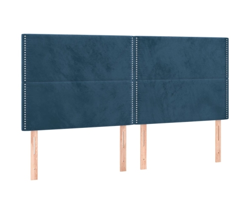 Cama box spring colchón y LED terciopelo azul oscuro 200x200 cm