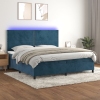 Cama box spring colchón y LED terciopelo azul oscuro 200x200 cm