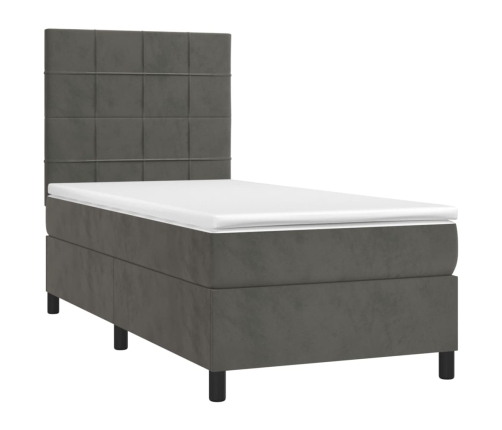 Cama box spring colchón y LED terciopelo gris oscuro 80x200 cm