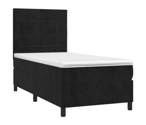 Cama box spring colchón y LED terciopelo negro 80x200 cm