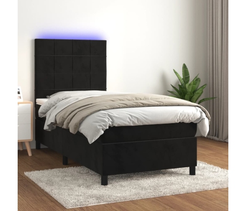 Cama box spring colchón y LED terciopelo negro 80x200 cm