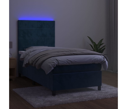 Cama box spring colchón y LED terciopelo azul oscuro 80x200 cm