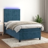 Cama box spring colchón y LED terciopelo azul oscuro 80x200 cm