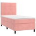 Cama box spring colchón y LED terciopelo rosa 80x200 cm