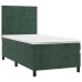 Cama box spring colchón y LED terciopelo verde oscuro 90x190 cm