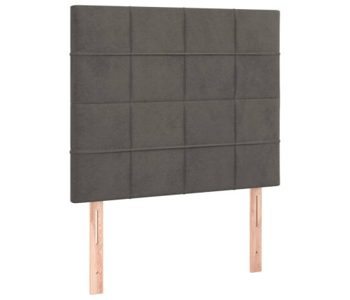 Cama box spring colchón y LED terciopelo gris oscuro 90x200 cm