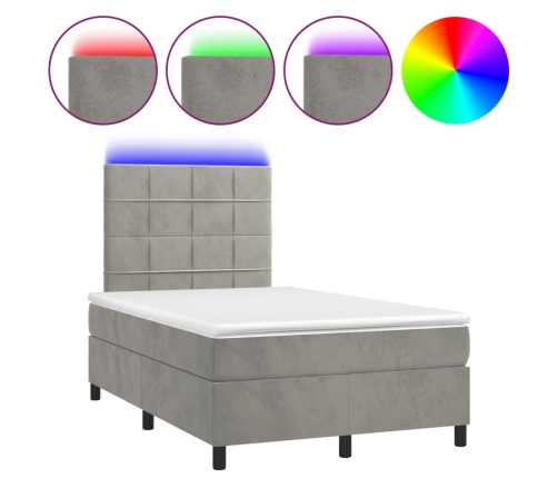 Cama box spring colchón y LED terciopelo gris claro 120x200 cm