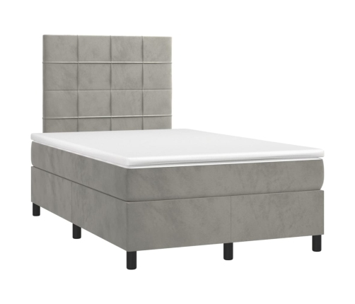 Cama box spring colchón y LED terciopelo gris claro 120x200 cm