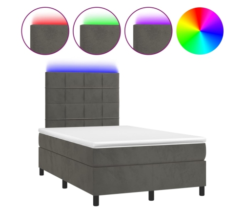 Cama box spring colchón y LED terciopelo gris oscuro 120x200 cm