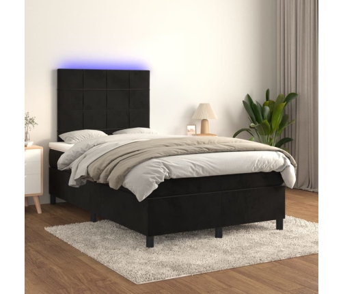 Cama box spring colchón y LED terciopelo negro 120x200 cm