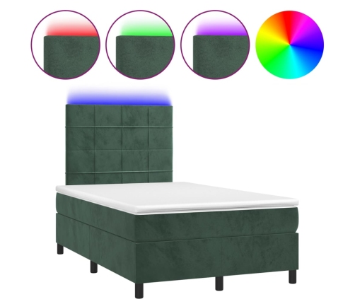 Cama box spring colchón y LED terciopelo verde oscuro 120x200cm