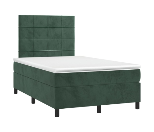 Cama box spring colchón y LED terciopelo verde oscuro 120x200cm