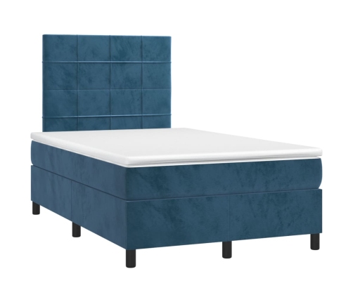 vidaXL Cama box spring colchón y LED terciopelo azul oscuro 120x200 cm