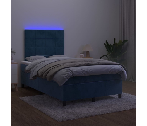 vidaXL Cama box spring colchón y LED terciopelo azul oscuro 120x200 cm