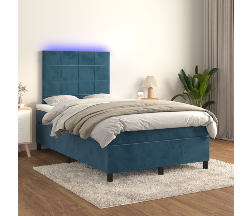 vidaXL Cama box spring colchón y LED terciopelo azul oscuro 120x200 cm