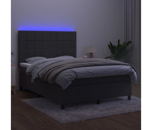 vidaXL Cama box spring colchón y LED terciopelo gris oscuro 140x190 cm