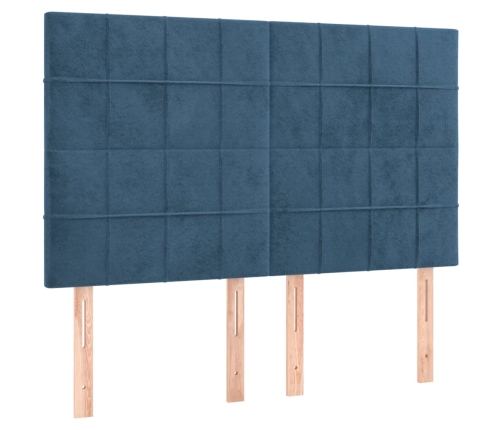 Cama box spring colchón y LED terciopelo azul oscuro 140x190 cm