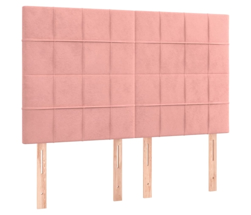 Cama box spring colchón y LED terciopelo rosa 140x190 cm