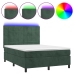 Cama box spring colchón y LED terciopelo verde oscuro 140x200cm