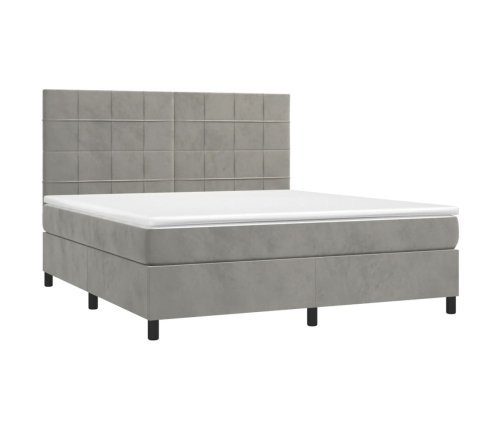 Cama box spring colchón y LED terciopelo gris claro 160x200 cm