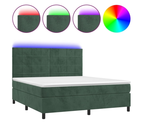 Cama box spring colchón y LED terciopelo verde oscuro 160x200cm