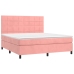 Cama box spring colchón y LED terciopelo rosa 160x200 cm