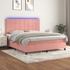 Cama box spring colchón y LED terciopelo rosa 160x200 cm