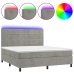 Cama box spring colchón y LED terciopelo gris claro 180x200 cm