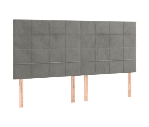 Cama box spring colchón y LED terciopelo gris claro 180x200 cm