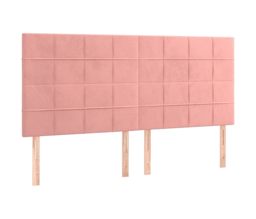 Cama box spring colchón y LED terciopelo rosa 180x200 cm