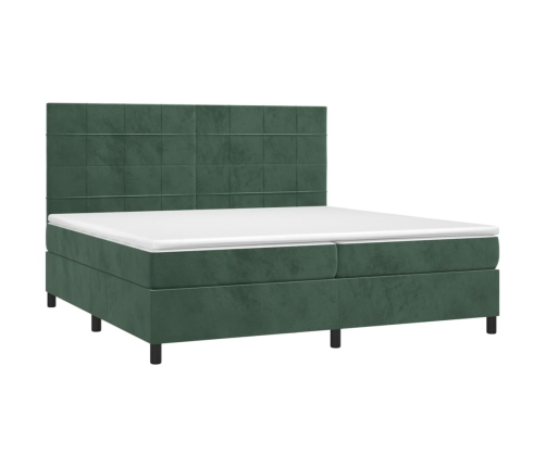 Cama box spring colchón y LED terciopelo verde oscuro 200x200cm