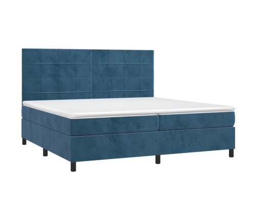 Cama box spring colchón y LED terciopelo azul oscuro 200x200 cm