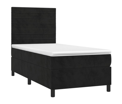 Cama box spring colchón y LED terciopelo negro 90x190 cm