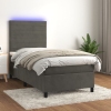 Cama box spring colchón y LED terciopelo gris oscuro 90x200 cm