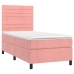 Cama box spring colchón y LED terciopelo rosa 90x200 cm