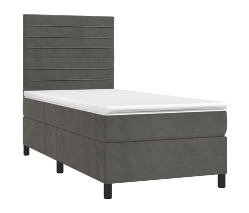 Cama box spring colchón y LED terciopelo gris oscuro 100x200 cm