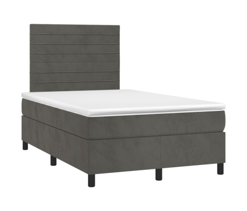 Cama box spring colchón y LED terciopelo gris oscuro 120x200 cm