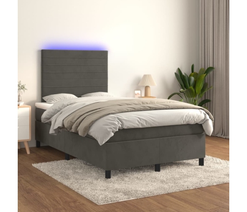 Cama box spring colchón y LED terciopelo gris oscuro 120x200 cm