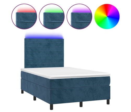 Cama box spring colchón y LED terciopelo azul oscuro 120x200 cm