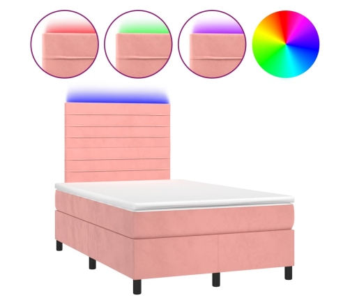 Cama box spring colchón y LED terciopelo rosa 120x200 cm