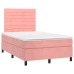 Cama box spring colchón y LED terciopelo rosa 120x200 cm